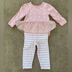 Falls Creek Baby Long Sleeve Bodysuit with Tulle Peplum & Pant 2 Piece Set